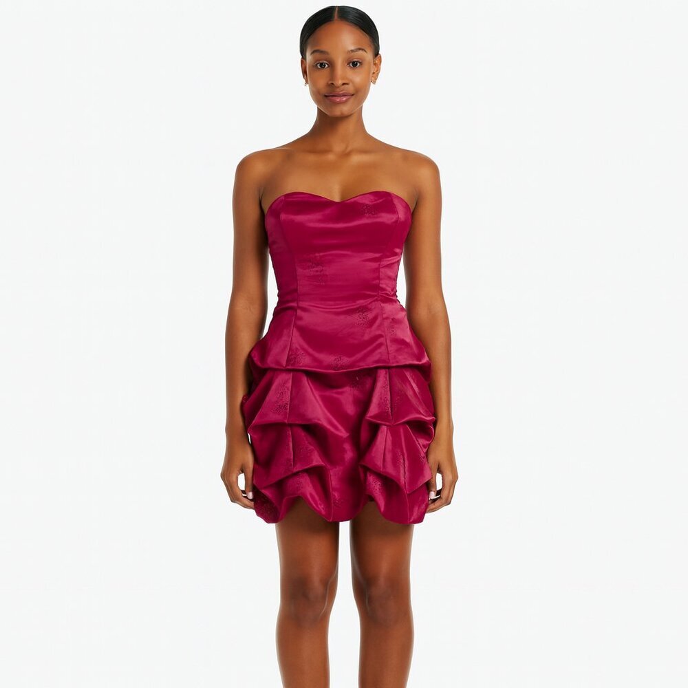 Jump Strapless Tiered Satin Party Dress Fuchsia Pink Juniors 7/8